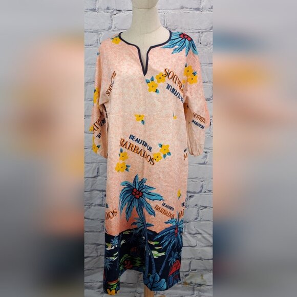 Bajan Womens Dress Vacation Maxi Full Length Vintage 90s Barbados Caribbean XL - Picture 1 of 16
